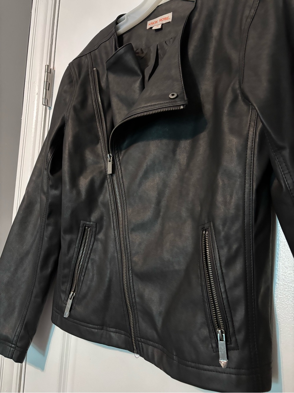 Knox Rose Black Faux Leather Moto Jacket XS Asymmetrical Zip | Lightweight Layer